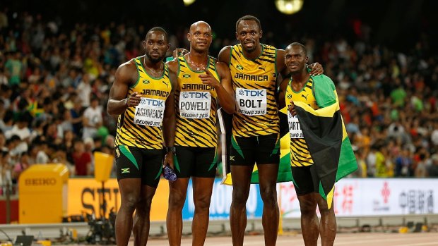 Jamaica's Nesta Carter (right) has failed a drugs test from the 2008 Beijing Olympics. 