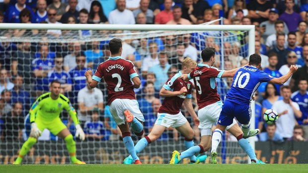 Back to his best: Eden Hazard scores Chelsea's opener against Burnley.