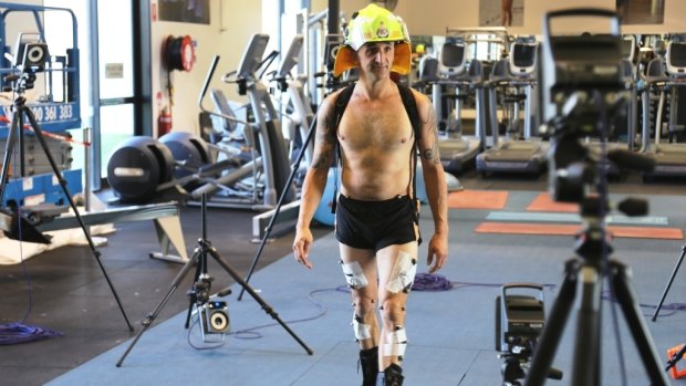 ACT firefighter Neil Willis is monitored using motion capture technology. 