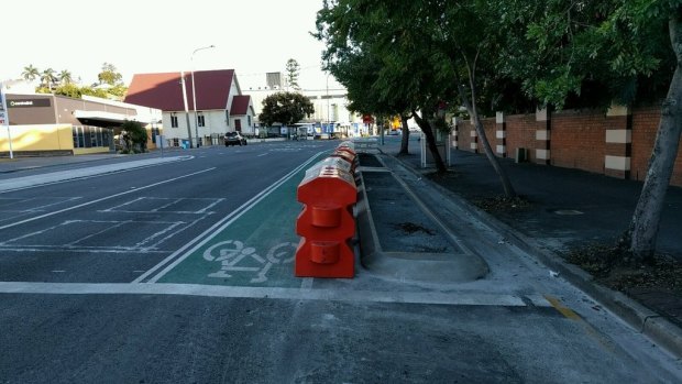 These traffic islands on Annerley Road have been ripped out after coming under criticism from cyclists.