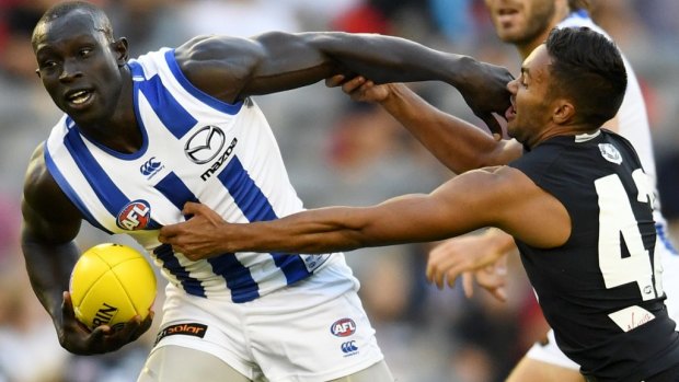 North's Majak Daw was ''exciting'' in defence against Carlton on Friday night. 