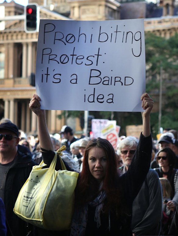 A protestor at the anti-Mike Baird rally in Sydney.