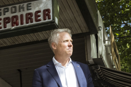 Lord mayoral candidate Arron Wood on Lygon Street in Carlton.