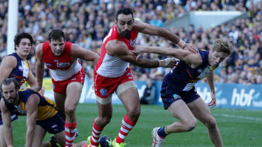 Subjected to abuse: Adam Goodes in action against West Coast.