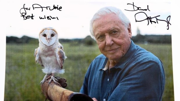Surprise gift: Sir David Attenborough sent this signed picture to Archie after he wrote Sir David a thank-you letter.