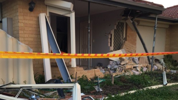 Damage to a Beeliar home after a car crashed into the front bedroom. 