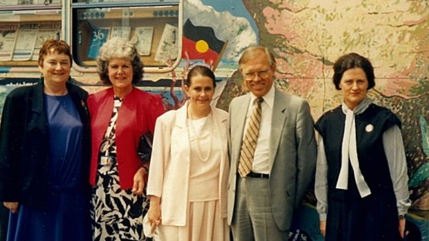 The Peace Bus: (From left) Mavis Robertson, Faye Gervasoni, Deborah Brooks, the deputy ambassador for Sweden, and Ann Symonds.