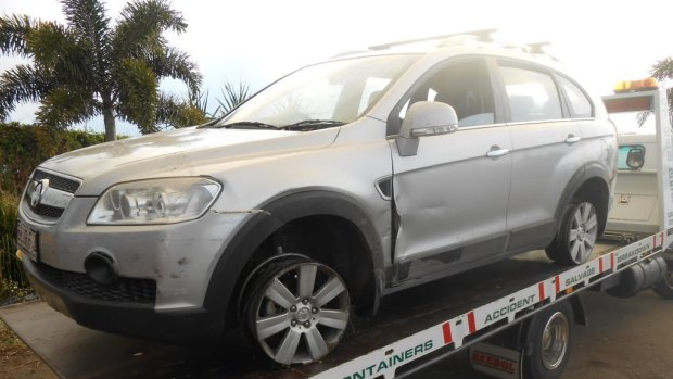 Police laid road spikes to stop this stolen car near Townsville early Thursday morning.