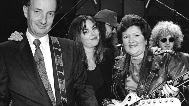 Joan Kirner as Joan Jett with David White & Jane Kennedy on ABC's <i>The Late Show</i>.