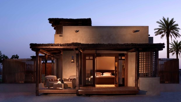 Clad in clay brown, 30 stand-alone villas mimic the traditional barasti huts of Arabic fishing and pearl diving villages.