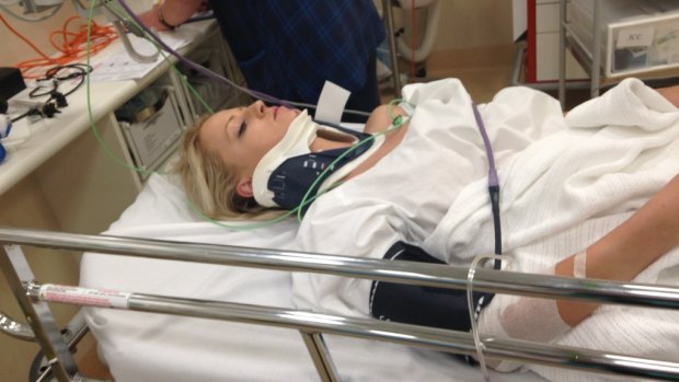 Kelly Haywood in hospital after her accident.