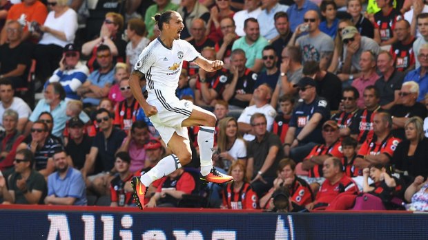 Zlatan Ibrahimovic celebrates his goal for Manchester United in the opening round of the EPL – although not all Aussie EPL fans were cheering.