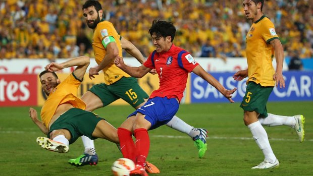 Equaliser: Son Heung-Min levels the scores against Australia in the Asian Cup final in Sydney.