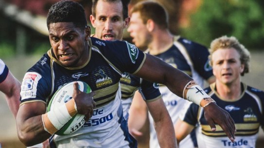 ACT Brumbies v Melbourne Rebels in Super Rugby trial at Seiffert Oval. Left flanker Isi Naisarani.