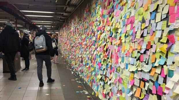 The Union Square murals of sticky notes is ever growing.