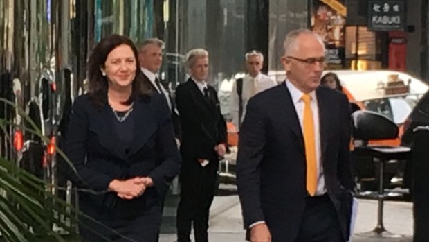 Queensland Premier Annastacia Palaszczuk and Prime Minister Malcolm Turnbull outside Waterfront Place, on Thursday.