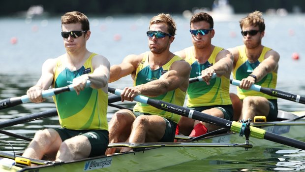 Caught a crab: The Australian men's four were overtaken by Great Britain with just two metres to go.