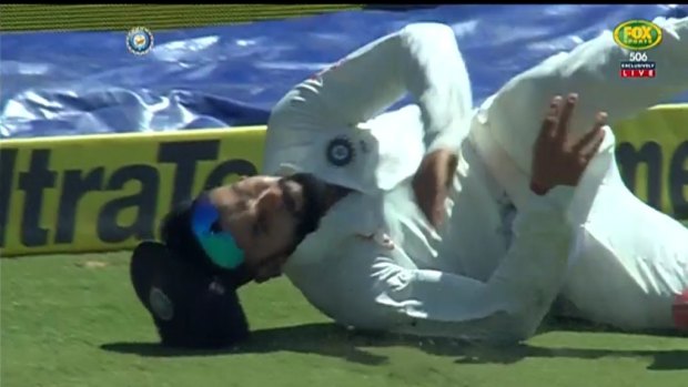 Virat Kohli hurt his shoulder in a fielding mishap.