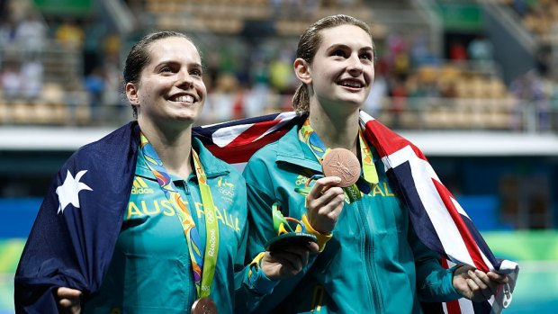 Shock bronze: Anabelle Smith and Maddison Keeney surprised everyone, including themselves, with a bronze medal in the 3m synchronised diving.