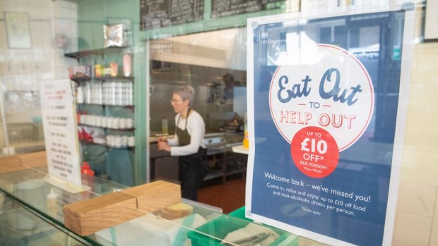 The 'Eat Out to Help Out' scheme in action, at the Regency Cafe in London.