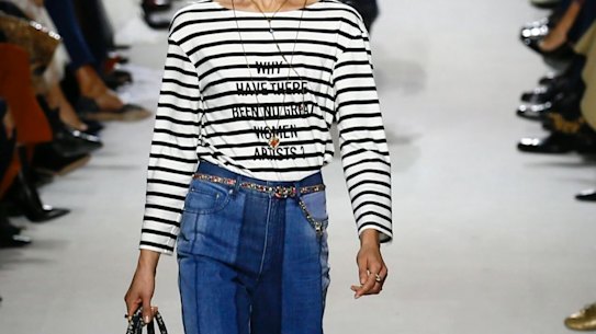 A model wears the t-shirt at the Dior show during Paris Fashion Week. 