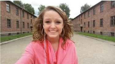 Poor taste: American teenager Breanna Mitchell tweeted a smiling selfie at Auschwitz.