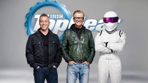 The new Top Gear line-up – LeBlanc, Chris Evans and The Stig.