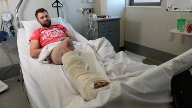 Dan Casey in hospital after the accident.