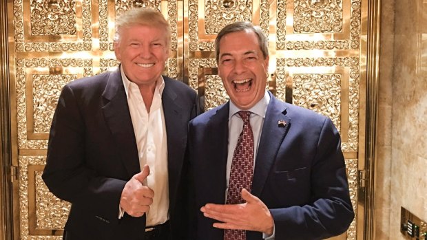 Happy days: Former UKIP leader Nigel Farage visited Donald Trump in New York after the 2016 election.