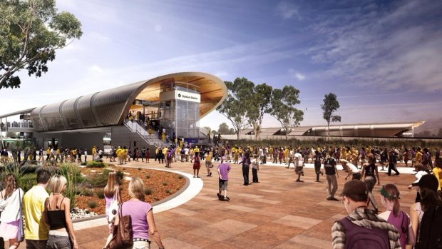 An artist's impression of the new Perth Stadium train station.