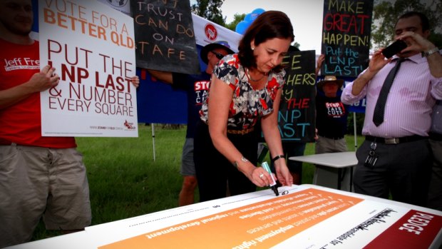 Queensland Opposition Leader Annastacia Palaszczuk campaigns in Ferny Grove on Wednesday.