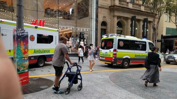 Queensland Ambulance Service in the Queen St Mall where a 40-year-old man is believed to have suffered a heart attack.