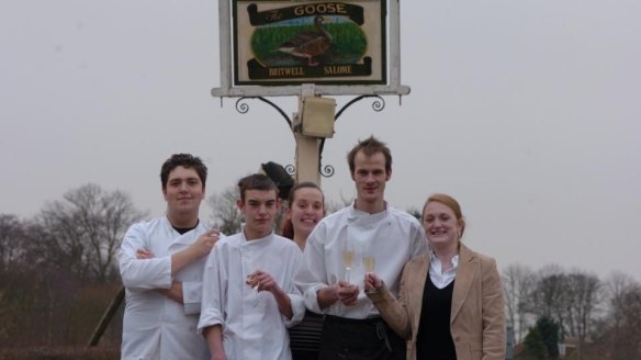 A young Duncan Welgemoed, far left, with workmates at the Goose in Britwell Salome.