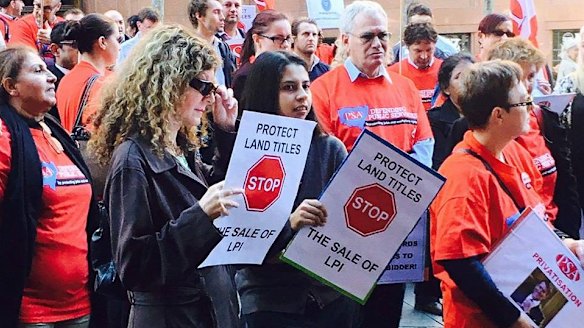 Staff at NSW's Land and Property Information protested against the government's privatisation plans in June.