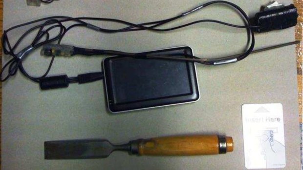 Equipment used by crooks to conduct "eavesdropping" or "wiretapping" attacks on ATMs.