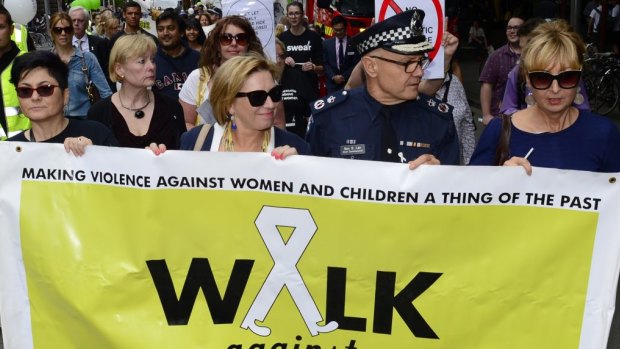Rosie Batty and Chief Commissioner Ken Lay at the Walk Against Family Violence in November.