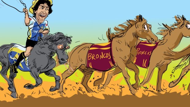 Man in charge: Thurston rounds up the Broncos. Illustration: michaelmucci.com