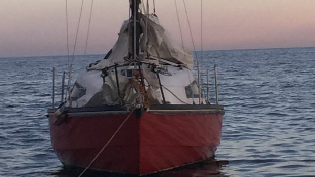 The eight-metre yacht found with no one on board near Nelson Bay.