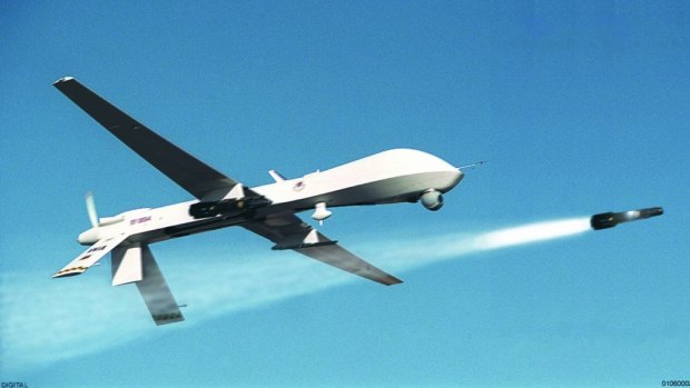 An unmanned Predator drone fires a missile. A suspected US drone strike has killed Islamist commander Jalal Baleedi as he was travelling in a car with two others in Yemen's coastal Abyan province.