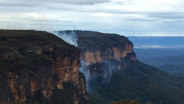The fire burning at Wentworth Falls on Saturday.