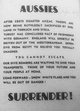 A flyer dropped by the Germans on Australian troops during the war. 