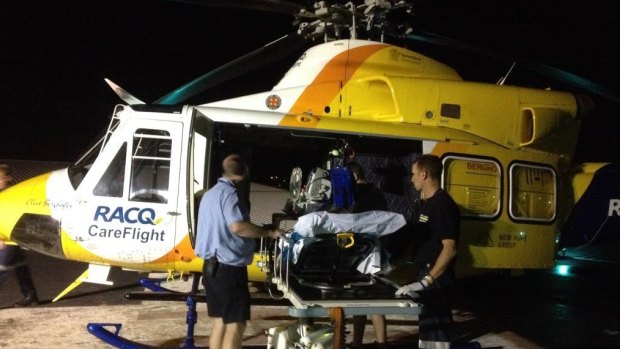 The RACQ Careflight chopper took part in four missions overnight, including taking a snakebite victim to the Princess Alexandra Hospital in a serious but stable condition.