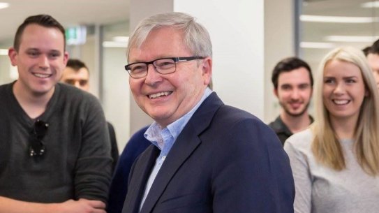 Kevin Rudd pictured at a meeting of Young Labor activists on Saturday.