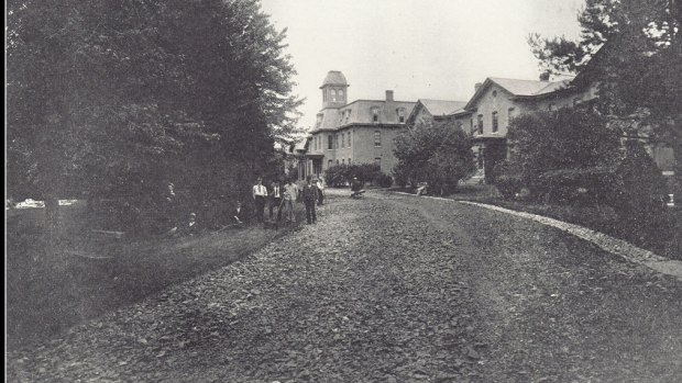 The Willard Asylum where patients are seen building a new road.