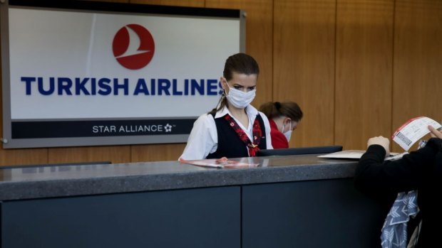 Turkish Airlines personnel at Dulles Airport, Washington.