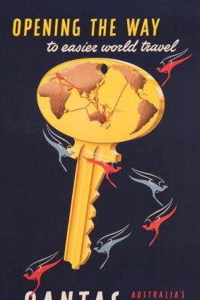 A 1950s Qantas travel poster, "OPENING THE WAY to easier world travel/ Qantas/ Australia's Overseas Airline".
Sold for $3660.