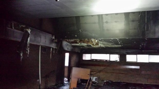 The damage caused by a suspected arson attack at the Toowoomba mosque.