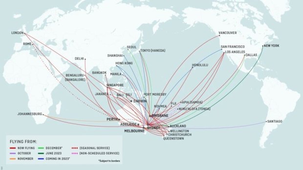 Qantas' current international route map.