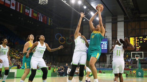 Reliable: The Opals were forced to turn to Liz Cambage to keep them in the game against Brazil.