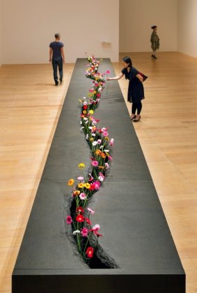 Lee Mingwei's <i>The Moving Garden</i>, 2009/2014 mixed media interactive installation granite, fresh flowers
